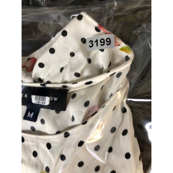 Slate and Willow Top Cherry Print Short Sleeve Silk Blend Off White M - Picture 7 of 7